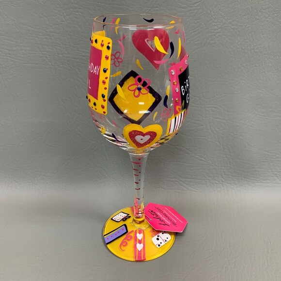 Lolita Wine Glass Love My Wine "Birthday Girl" w/ Recipe on Bottom 8 7/8" high - Picture 2 of 9